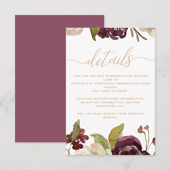 Floral and Calligraphy Wedding Guest Detail Enclosure Card (Front/Back)