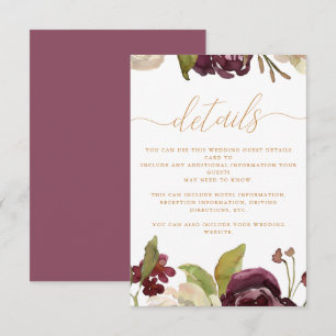 Floral and Calligraphy Wedding Guest Detail Enclosure Card