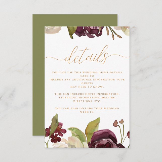 Floral and Calligraphy Wedding Guest Detail Enclosure Card (Front/Back)