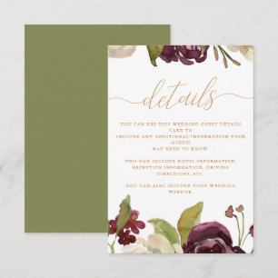 Floral and Calligraphy Wedding Guest Detail Enclosure Card