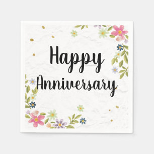 Floral and Colourful Happy Anniversary  Napkin