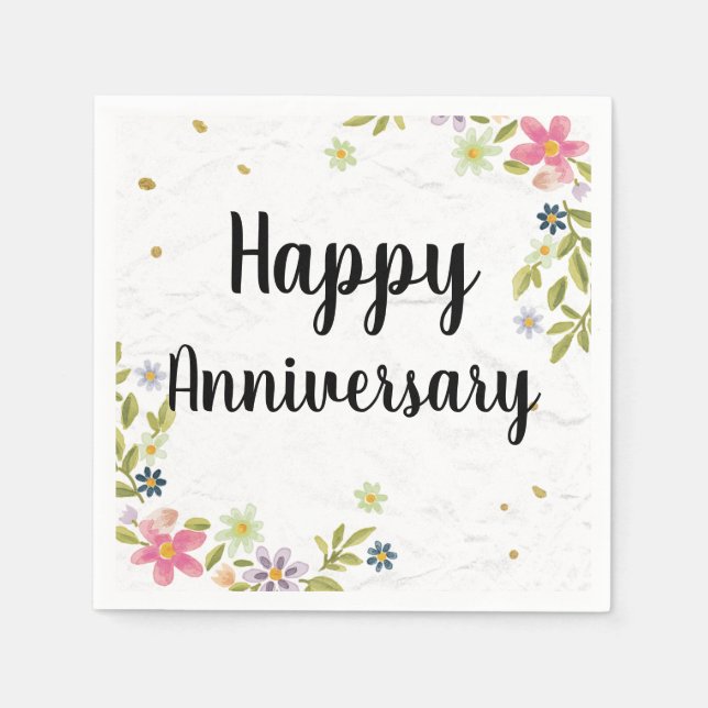 Floral and Colourful Happy Anniversary  Napkin (Front)