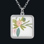 Floral and Fauna Silver Plated Necklace<br><div class="desc">Floral and Fauna Vintage Flora and Fauna Wedding Any Colour for Zig Zag Chevron Background - replace the pink with any colour by clicking customise and then edit. Use the last tool on the drop down menu to change to any custom colour to match your Wedding Colours - Unlimited Custom...</div>