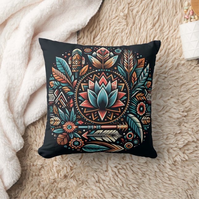 Floral and feather design on dark cushion (Blanket)