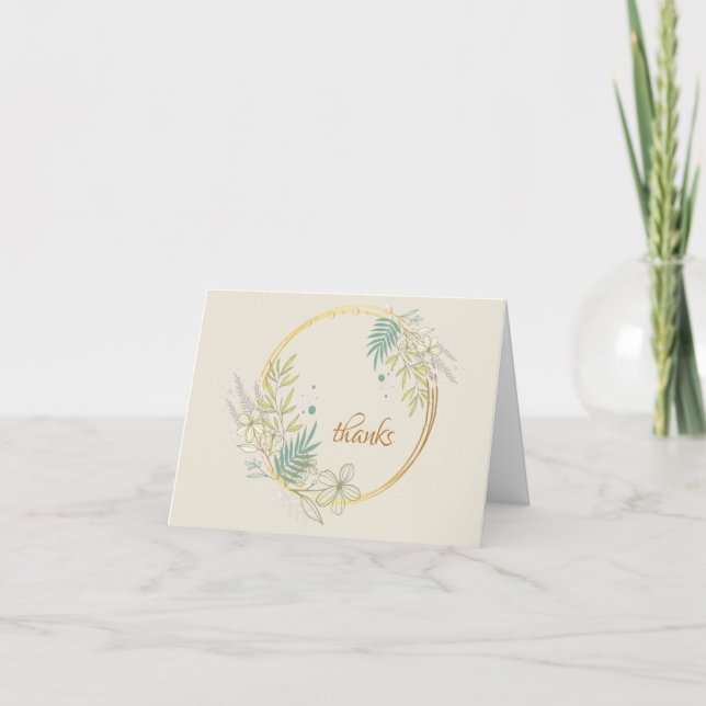 Floral and Foliage in Gold Frame Thank You Card (Front)