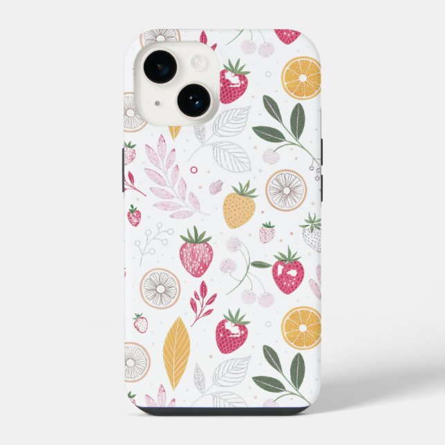 “Floral and Fruit Pattern Wallet Case” iPhone Case (Back)