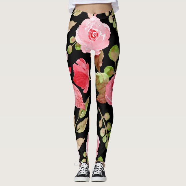 Floral And Glamour Seamless Pattern Colourful  Leggings (Front)