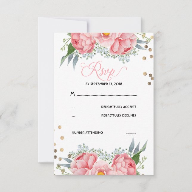 Floral and Gold Dots Wedding RSVP Card (Front)
