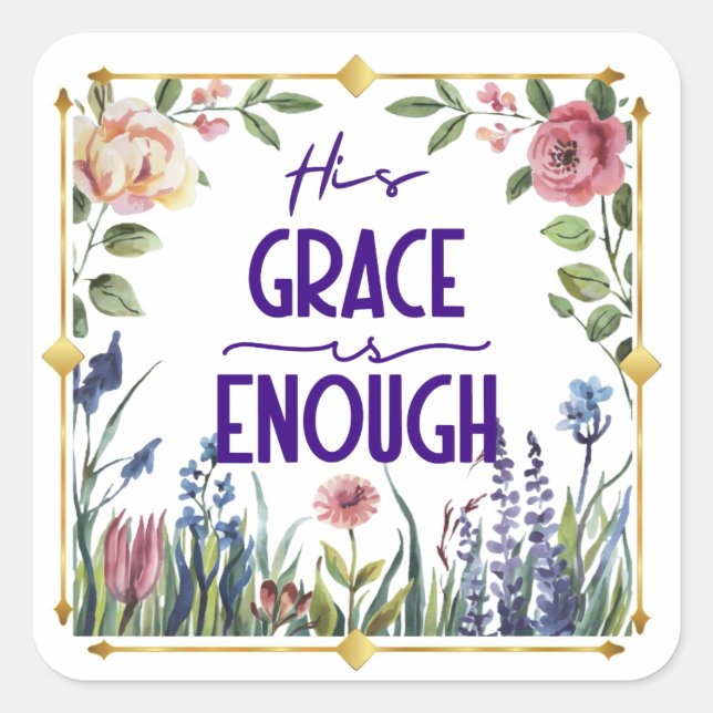 Floral and Gold Grace Square Sticker (Front)