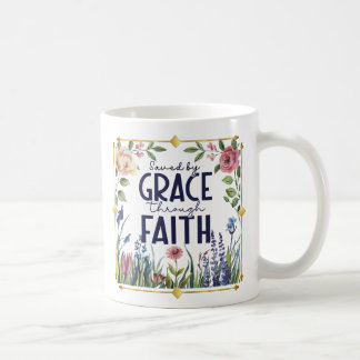 Floral and Gold Saved by Faith Coffee Mug