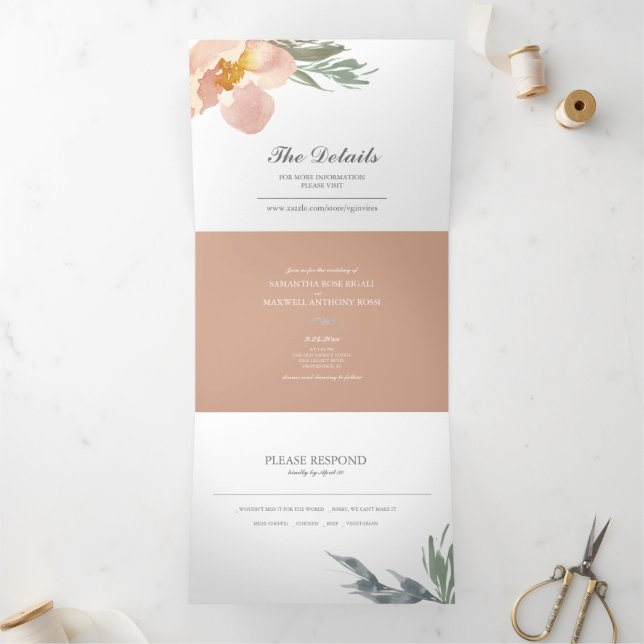 Floral and Greenery All In One Wedding Invite (Inside)