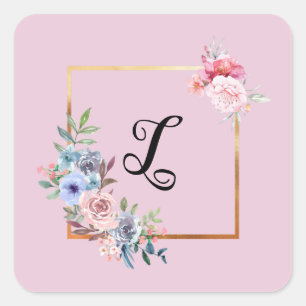 Floral and greenery geometric design watercolor square sticker