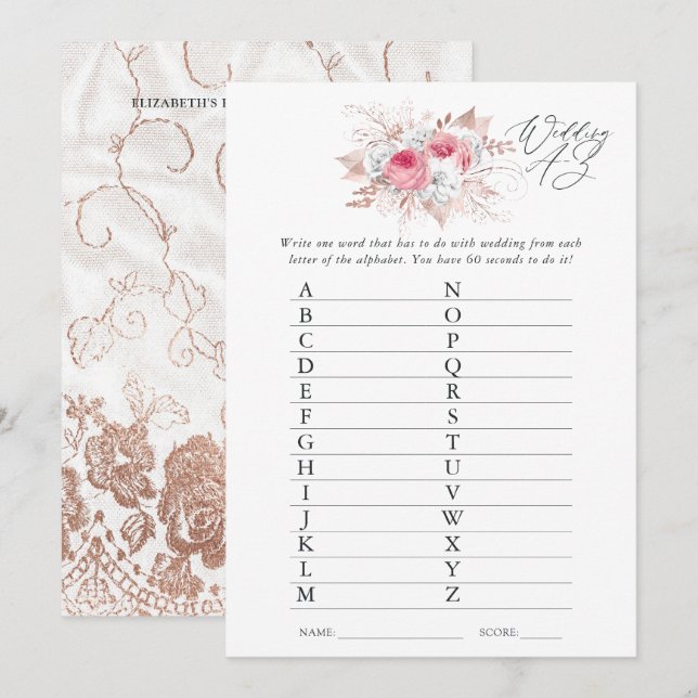 Floral and Lace Bridal Shower Game Invitation (Front/Back)