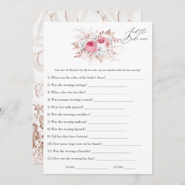 Floral and Lace Bridal Shower Game Invitation (Front/Back)