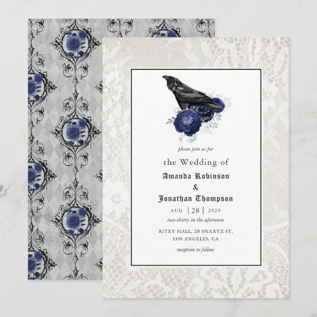 Floral and Lace Gothic Wedding Invitation (Front/Back)