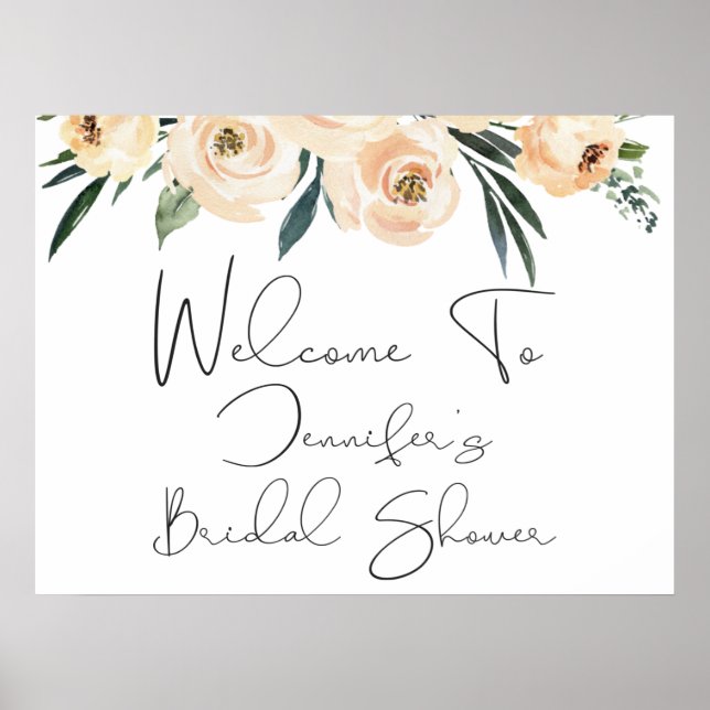Floral and modern calligraphy bridal shower sign (Front)
