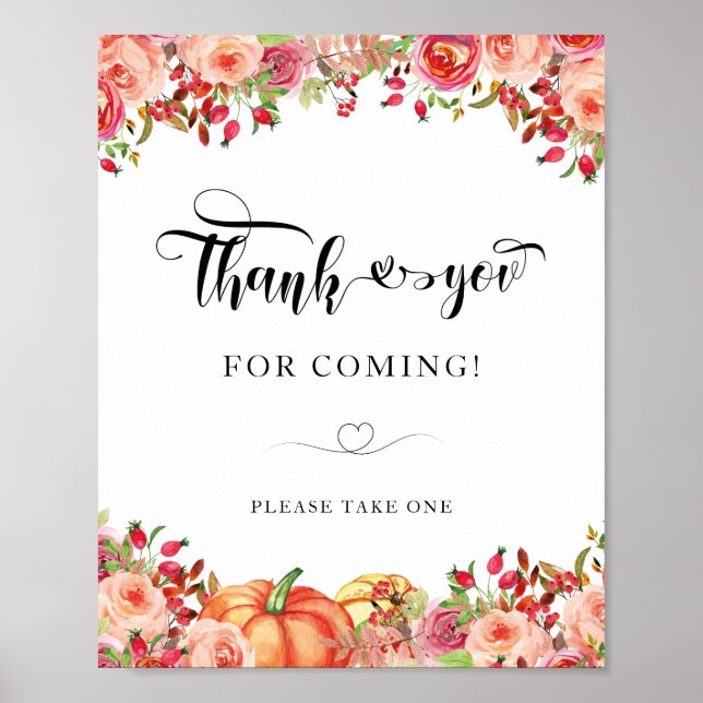 Floral and orange Pumpkins Thank you for coming  Poster (Front)