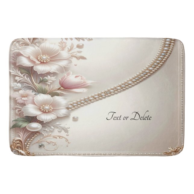 Floral and Pearl Embellishments Bath Mat (Front)