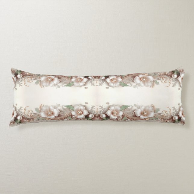 Floral and Pearl Embellishments Body Pillow (Front)