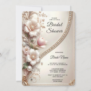 Floral and Pearl Embellishments Bridal Shower Invitation
