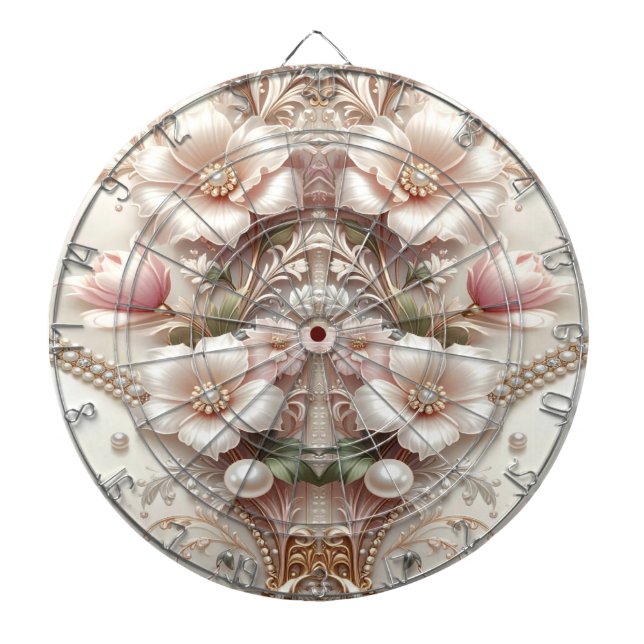 Floral and Pearl Embellishments Dartboard (Front)