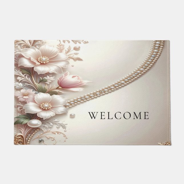 Floral and Pearl Embellishments Doormat (Front)