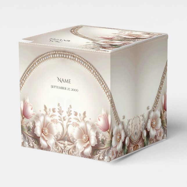 Floral and Pearl Embellishments Favor Box (Front Side)
