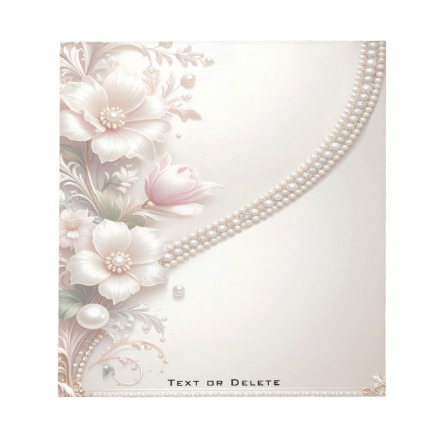 Floral and Pearl Embellishments Notepad (Front)