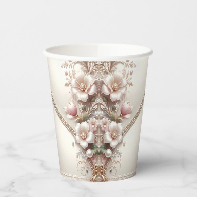 Floral and Pearl Embellishments Paper Cups (Left)