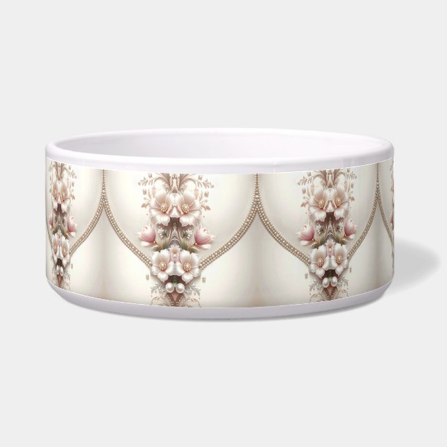 Floral and Pearl Embellishments Pet Bowl (Left)