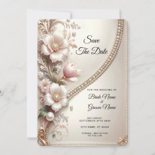 Floral and pearl embellishments Save The Date