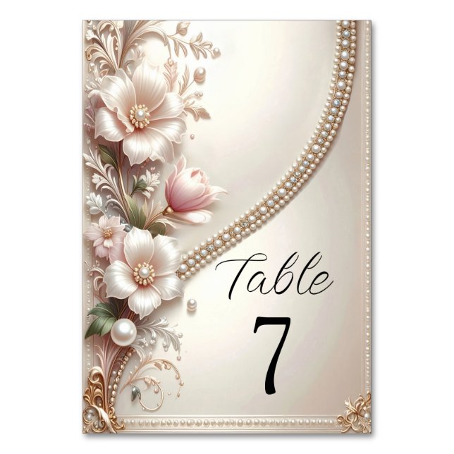 Floral and Pearl Embellishments Table Number (Front)