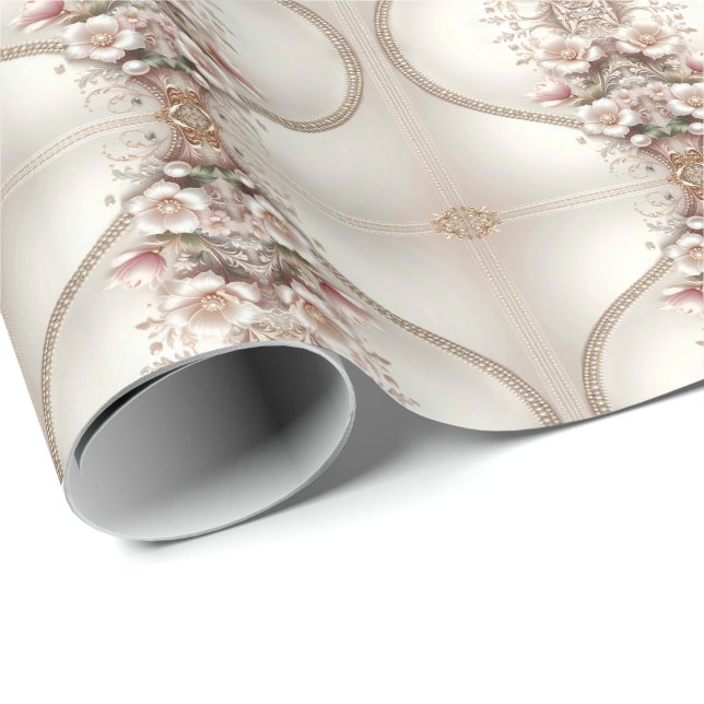 Floral and Pearl Embellishments Wrapping Paper (Roll Corner)