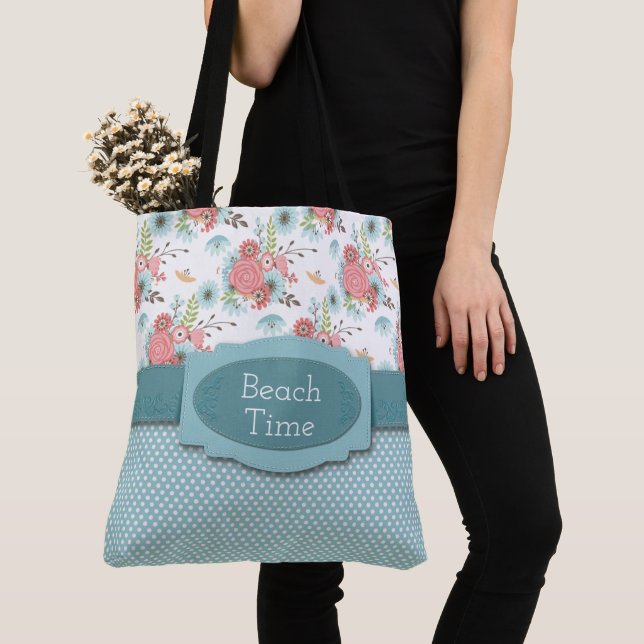 Floral and Polka Dot Tote Bag (Close Up)
