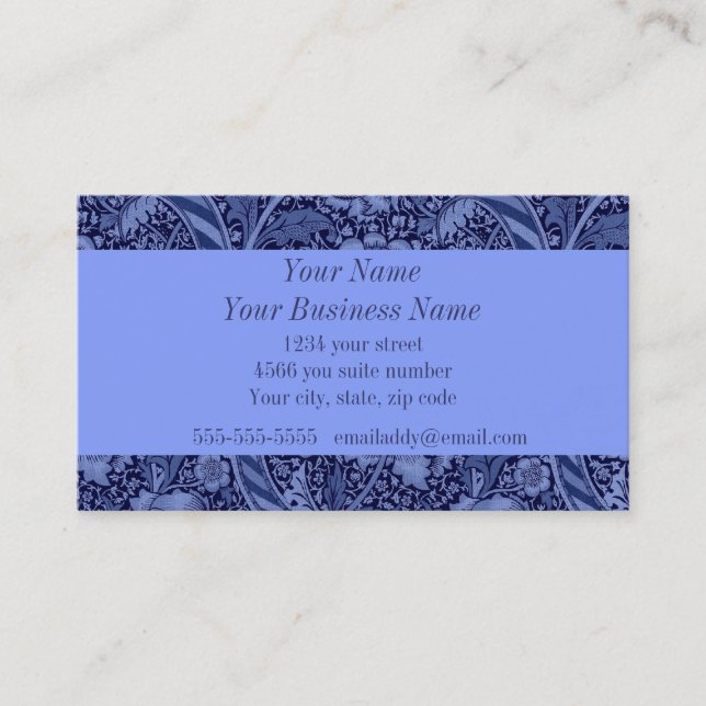 Floral and Ribbon in Blue Business Card (Front)
