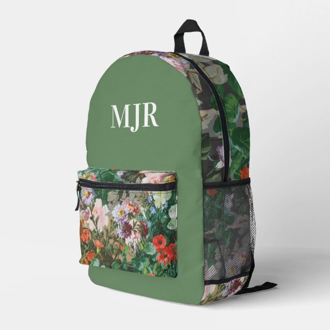 Floral and Sage Green Elegant Chic  Printed Backpack (Back Corner Right)