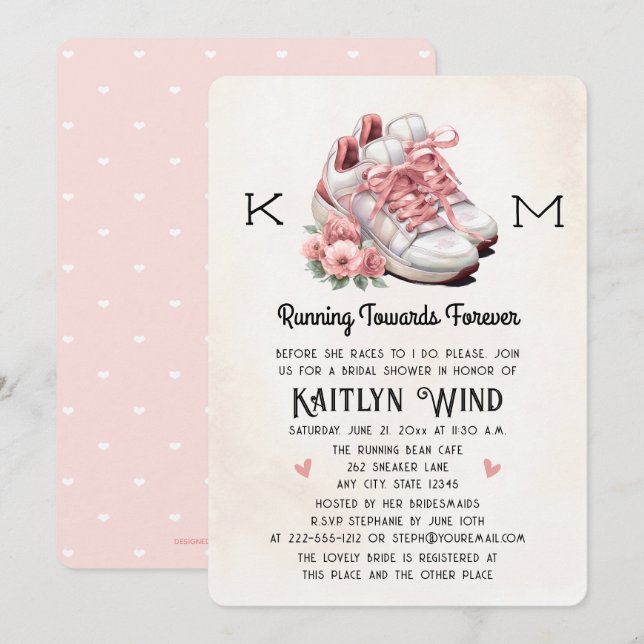 Floral and Sneakers Runner Themed Bridal Shower Invitation (Front/Back)