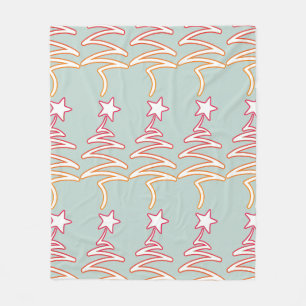 Floral And Stars Zig Zag Grey Green Fleece Blanket