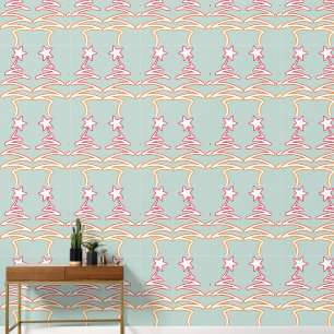 Floral And Stars Zig Zag Grey Green Wallpaper