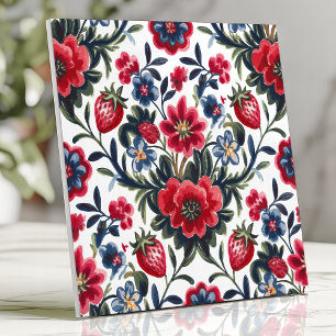 Floral and Strawberry Folk Art Pattern Tile