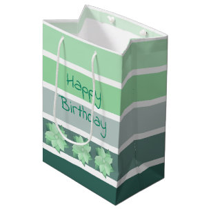 Floral and Stripe Teal Green Medium Gift Bag