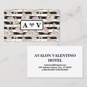Floral and Striped Pattern Butterflies Business Card