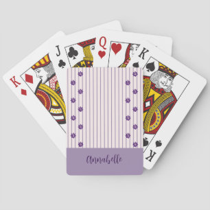 Floral and Stripes Custom Name Violet and Blush Playing Cards