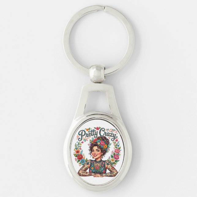 Floral and Tattoo Lady Key Ring (Front)