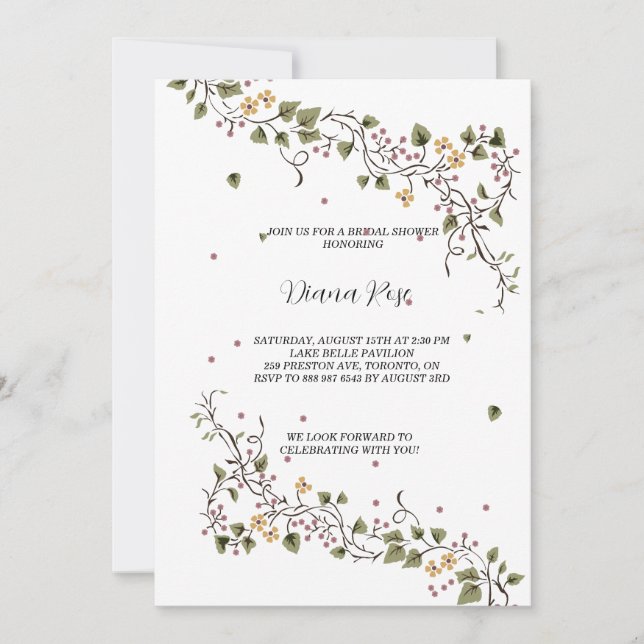 floral and vines  minimalistic green invitation (Front)