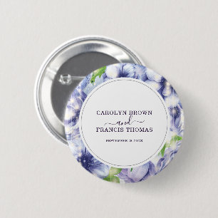 Floral Anemone Purple Wedding Personalised 6 Cm Round Badge