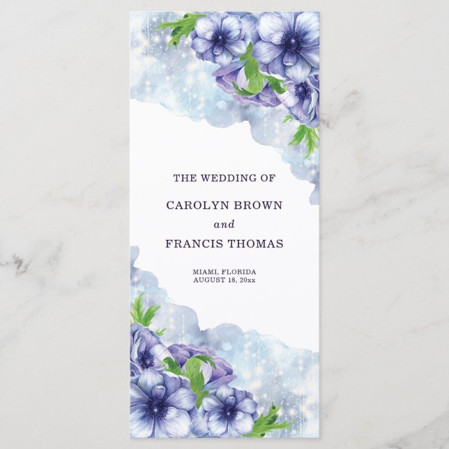 Floral Anemone Purple Wedding Programme (Front)