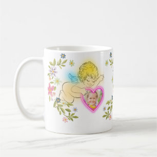 Floral Angel Heart Shape Photo Cute Coffee Mug