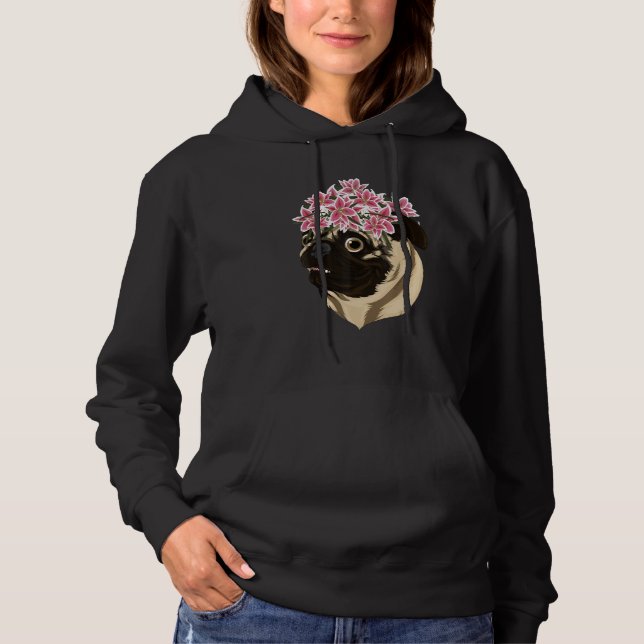 Floral Animal Lover Dog Owner Dog Lover Flower Pug Hoodie (Front)