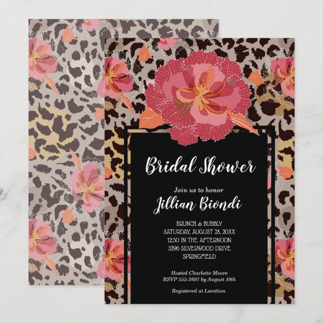 Floral Animal Print Bridal Shower Invitation (Front/Back)